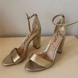 Sam Edelman Metallic Gold Block Heel Ankle Strap Sandals